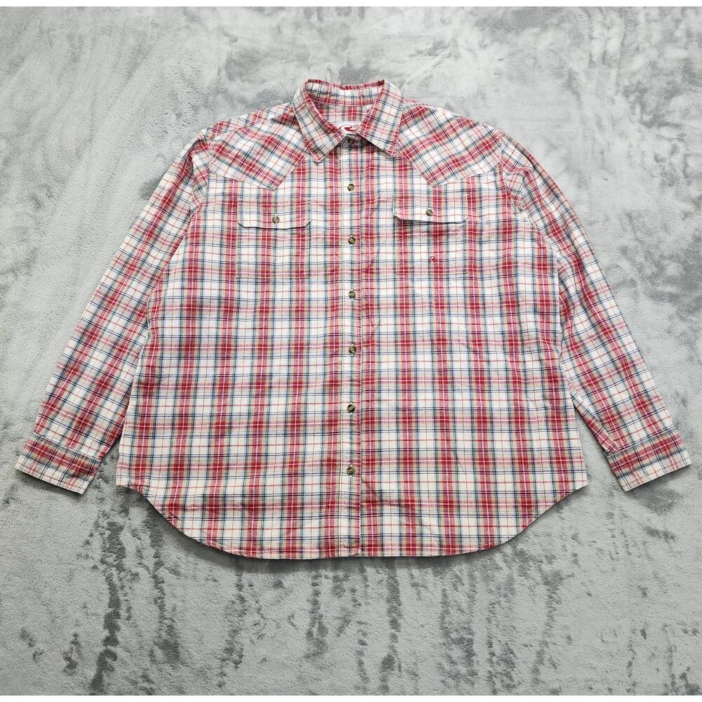 Roper Shirt Mens 2X Red Blue Plaid Cotton Long Sleeve Button Up Pockets Western